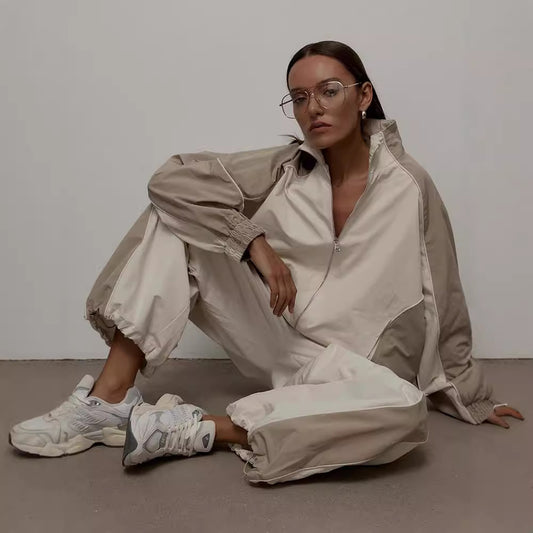 Drawstring sports jacket and pants set