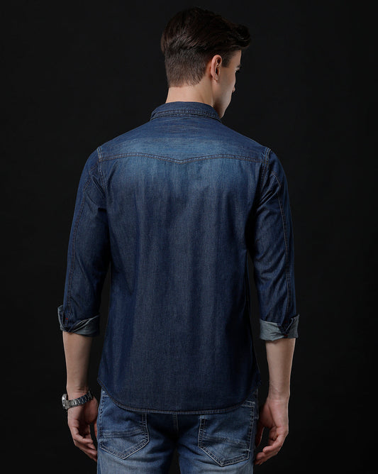 Men's Slim Fit Solid Denim Casual Shirt (ACHAL)