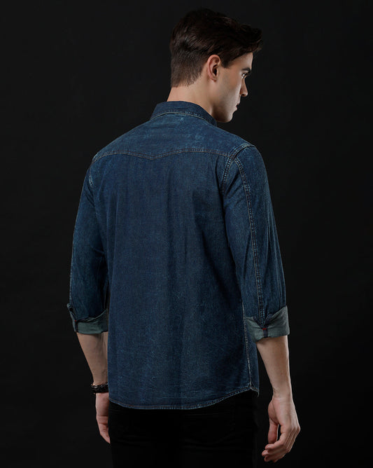 Men's Slim Fit Solid Denim Casual Shirt (AMPLE)