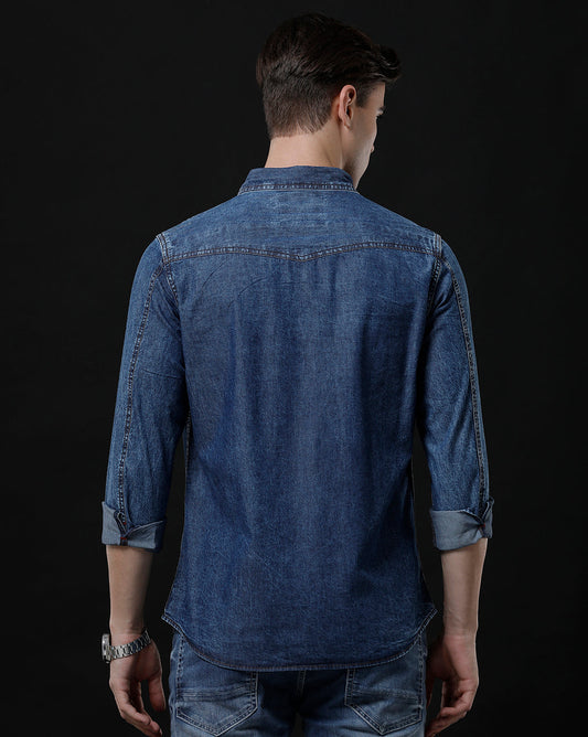 Men's Slim Fit Solid Denim Casual Shirt (AMPTY)