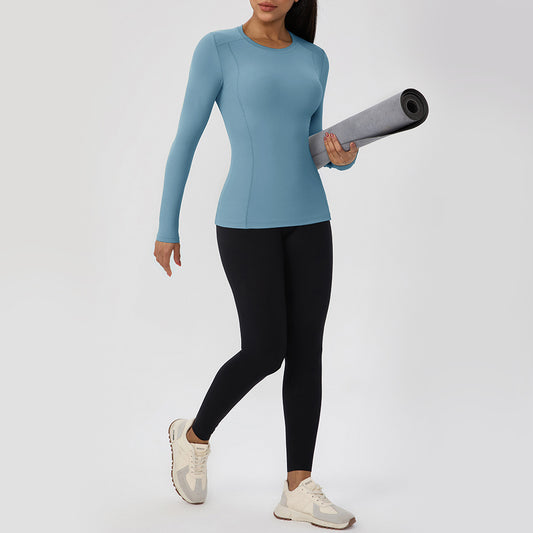 Long sleeved tight fitting sports top