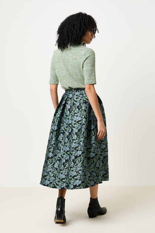 Pasadena Blossom Jacquard Midi Skirt - Black