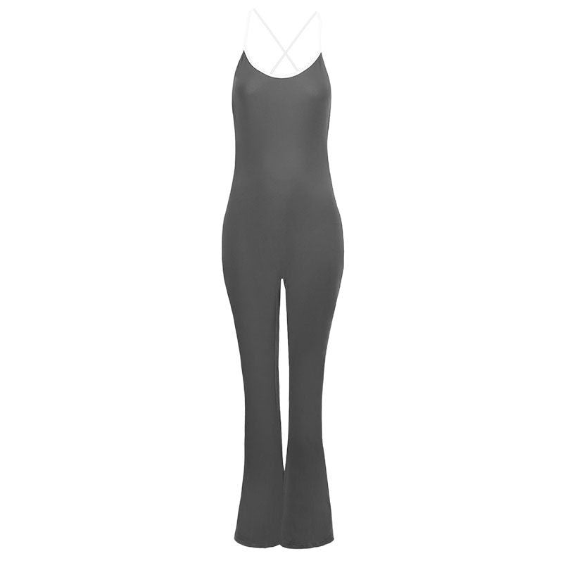 Sports yoga tight backless solid color jumpsuit