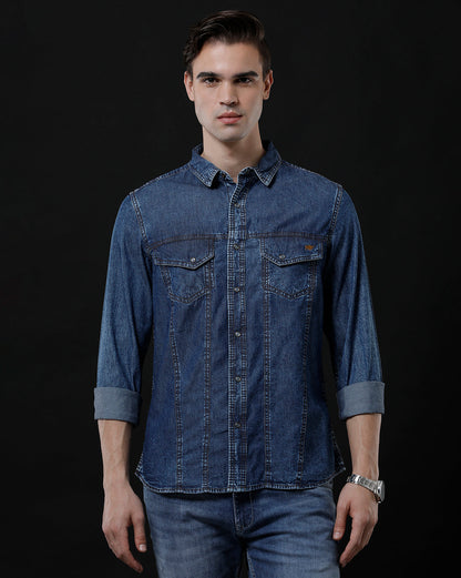 Men's Slim Fit Solid Denim Casual Shirt (AMPTY)