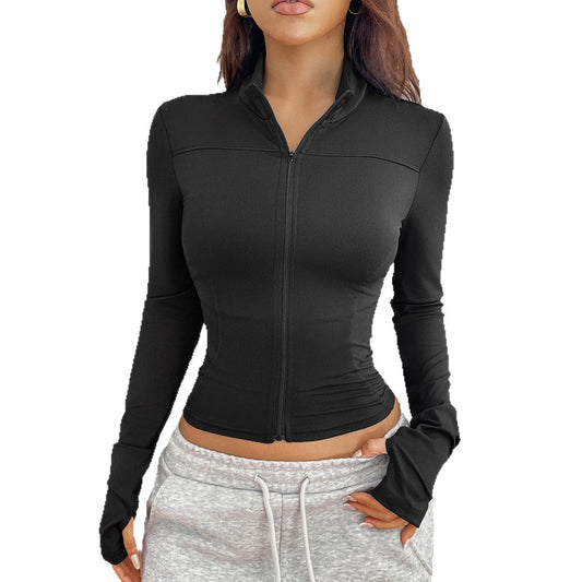 Sports and leisure zipper long sleeved top jacket