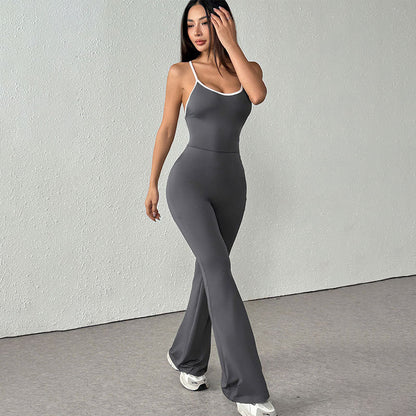 Sports yoga tight backless solid color jumpsuit